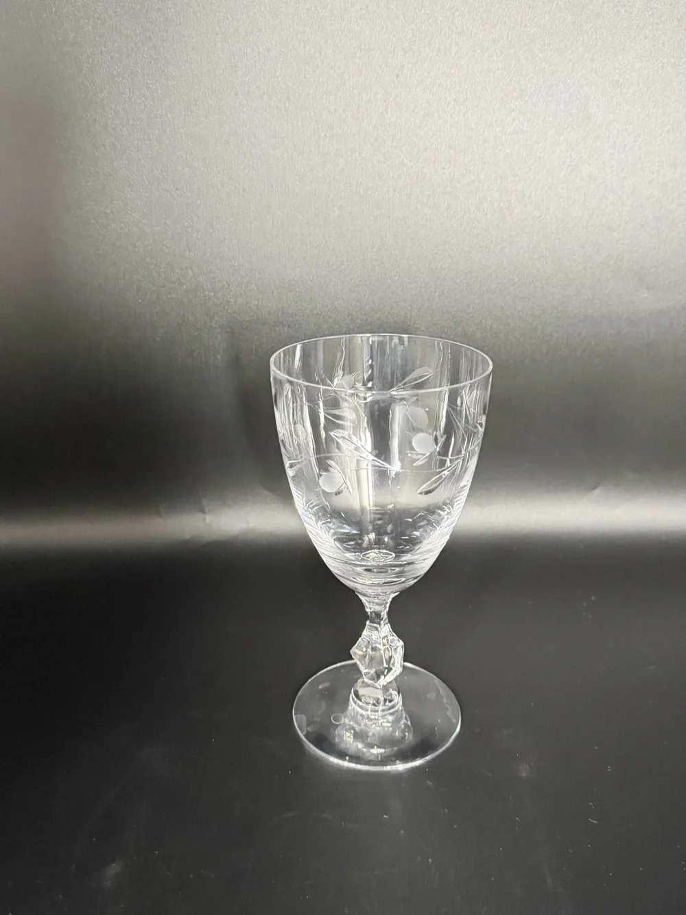 Vintage Etched Crystal Water Goblets  Faceted Stem Set of 5